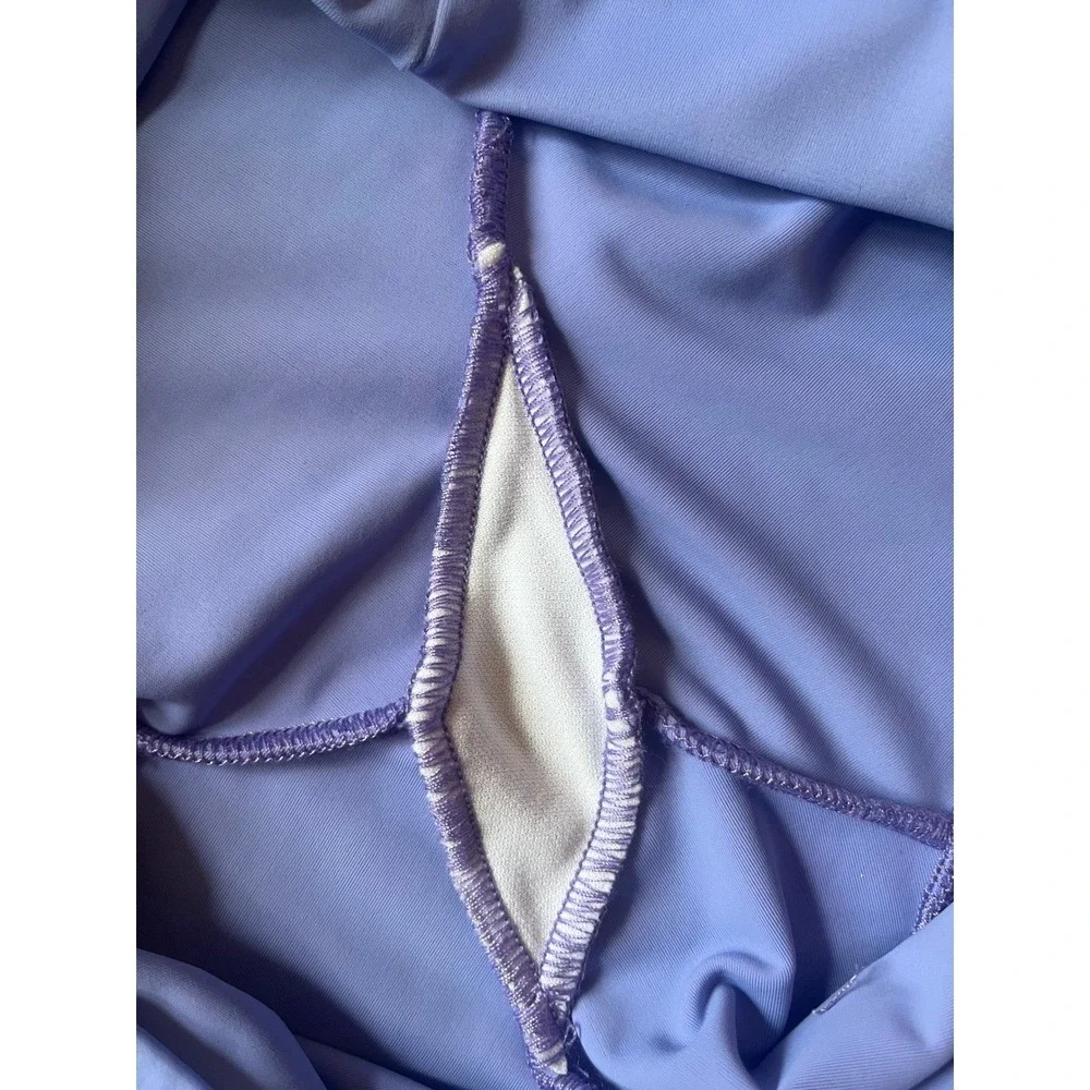 Onzie Purple Blue Strappy Sports Bra and Side Tie Shorts Activewear Set